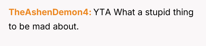 TheAshenDemon4 YTA What a stupid thing to be mad about.