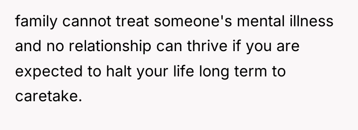 family cannot treat someone's mental illness and no relationship can...