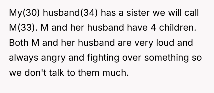 My(30) husband(34) has a sister we will call M(33). M...