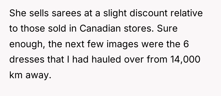 She sells sarees at a slight discount relative to those...