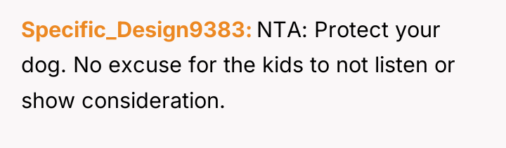 Specific_Design9383 NTA: Protect your dog. No excuse for the kids...