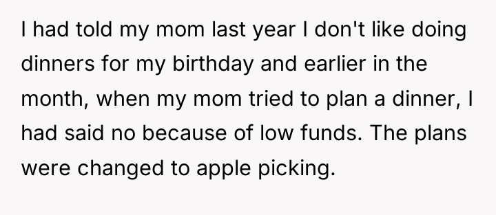 I had told my mom last year I don't like...
