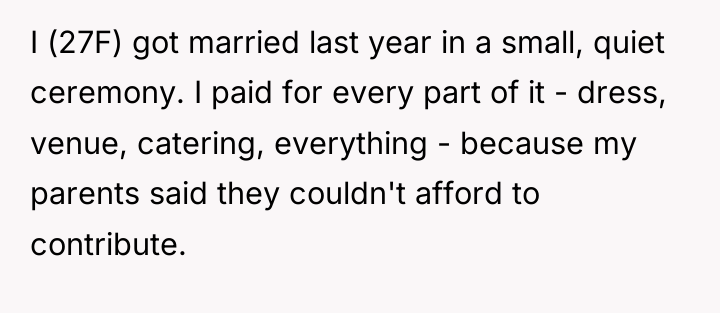 I (27F) got married last year in a small, quiet...