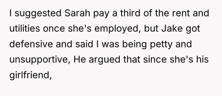 I suggested Sarah pay a third of the rent and...