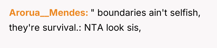 Arorua__Mendes " boundaries ain't selfish, they're survival.: NTA look sis,