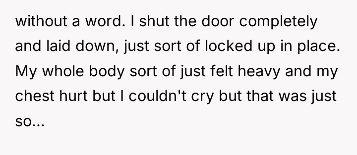 without a word. I shut the door completely and laid...