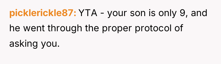 picklerickle87 YTA - your son is only 9, and he...