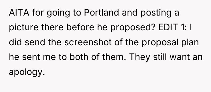 AITA for going to Portland and posting a picture there...