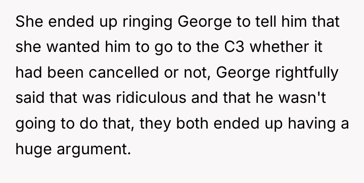 She ended up ringing George to tell him that she...