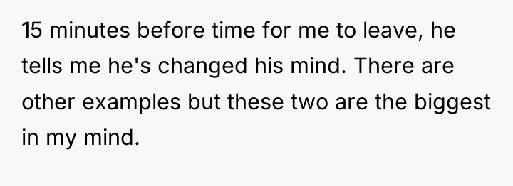15 minutes before time for me to leave, he tells...