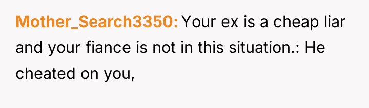 Mother_Search3350 Your ex is a cheap liar and your fiance...