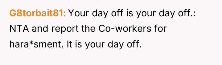 G8torbait81 Your day off is your day off.: NTA and...