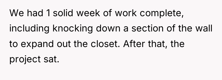 We had 1 solid week of work complete, including knocking...