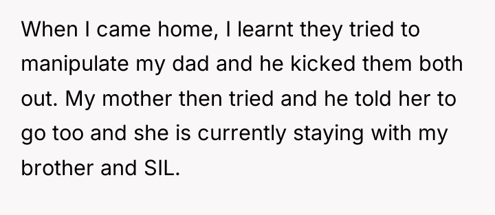 When I came home, I learnt they tried to manipulate...