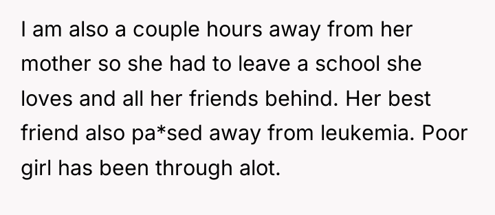 I am also a couple hours away from her mother...