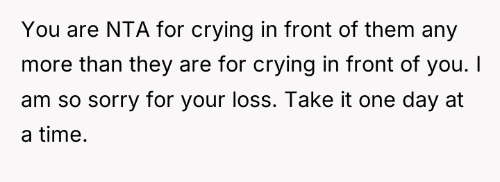 You are NTA for crying in front of them any...