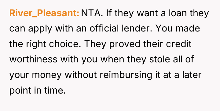 River_Pleasant NTA. If they want a loan they can apply...