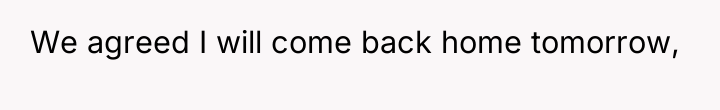We agreed I will come back home tomorrow,
