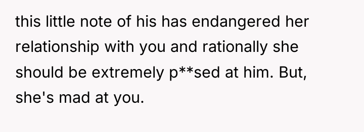 this little note of his has endangered her relationship with...