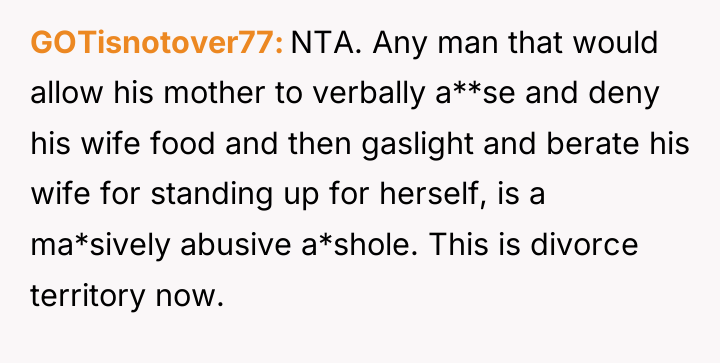 GOTisnotover77 NTA. Any man that would allow his mother to...