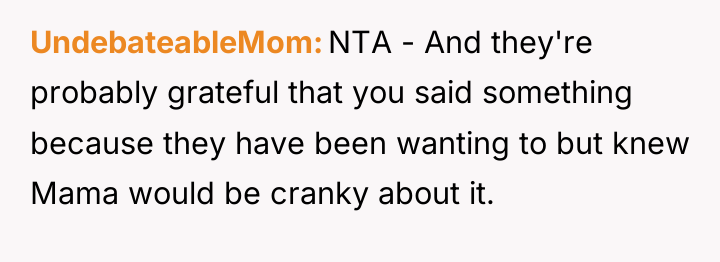 UndebateableMom NTA - And they're probably grateful that you said...