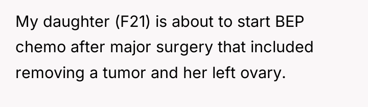 My daughter (F21) is about to start BEP chemo after...