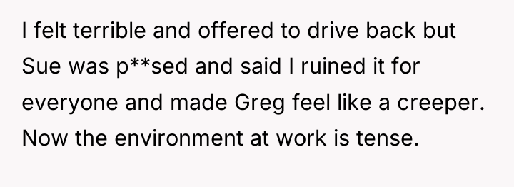 I felt terrible and offered to drive back but Sue...