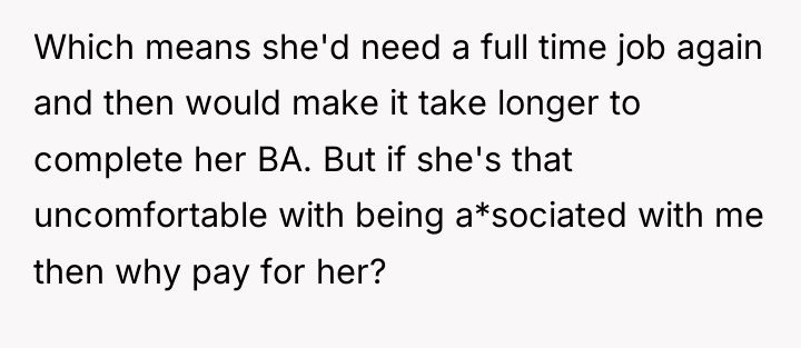 Which means she'd need a full time job again and...