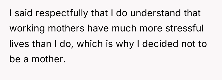 I said respectfully that I do understand that working mothers...