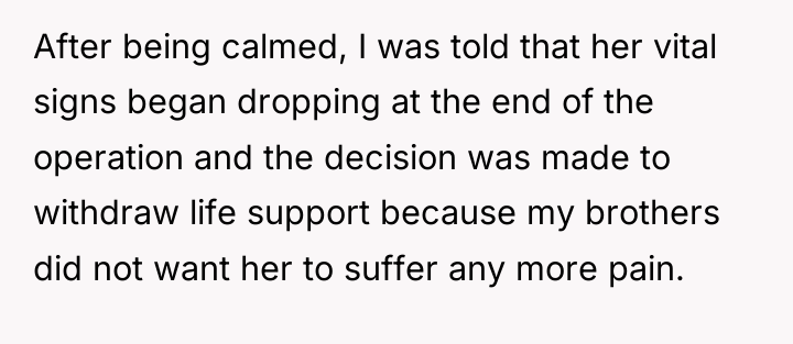 After being calmed, I was told that her vital signs...