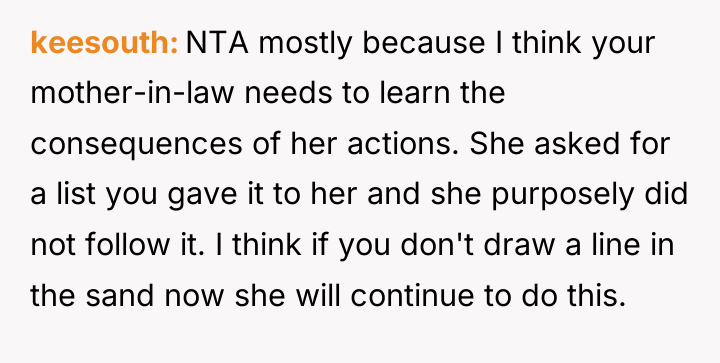 keesouth NTA mostly because I think your mother-in-law needs to...