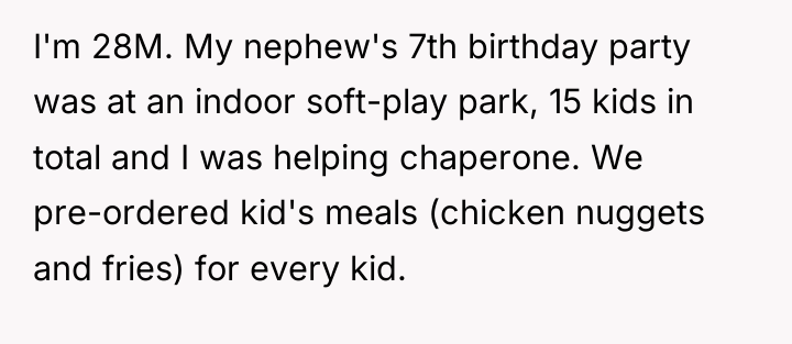 I'm 28M. My nephew's 7th birthday party was at an...