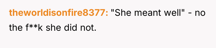 theworldisonfire8377 "She meant well" - no the f**k she did...