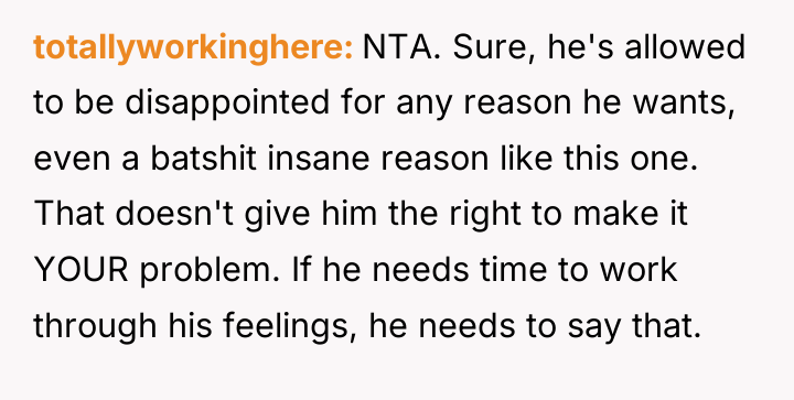 totallyworkinghere NTA. Sure, he's allowed to be disappointed for any...