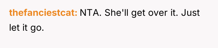 thefanciestcat NTA. She'll get over it. Just let it go.