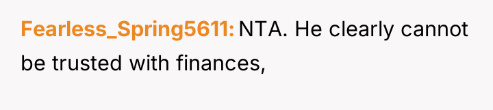 Fearless_Spring5611 NTA. He clearly cannot be trusted with finances,