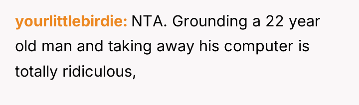 yourlittlebirdie NTA. Grounding a 22 year old man and taking...