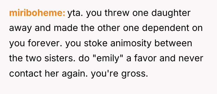 miriboheme yta. you threw one daughter away and made the...