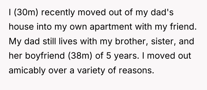I (30m) recently moved out of my dad's house into...