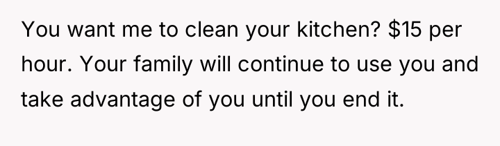 You want me to clean your kitchen? $15 per hour....