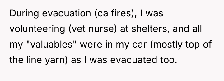 During evacuation (ca fires), I was volunteering (vet nurse) at...