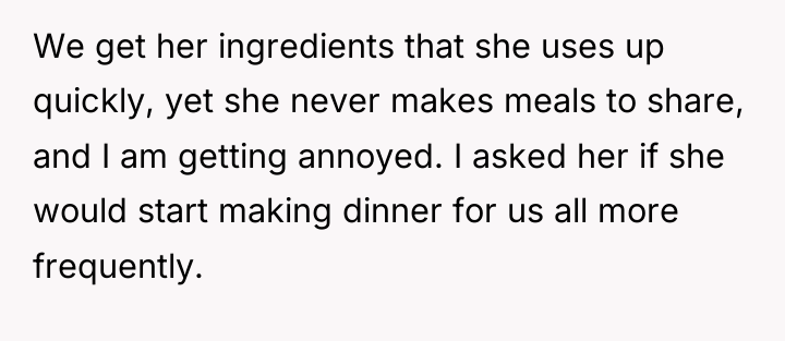 We get her ingredients that she uses up quickly, yet...