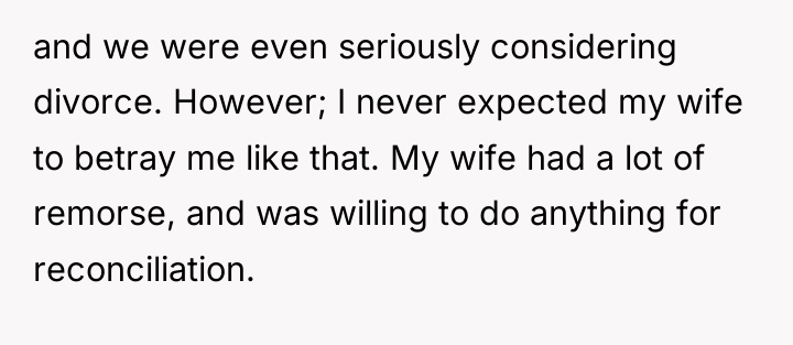 and we were even seriously considering divorce. However; I never...