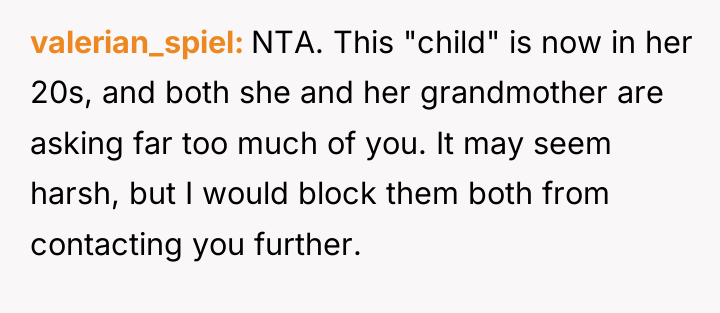 valerian_spiel NTA. This "child" is now in her 20s, and...