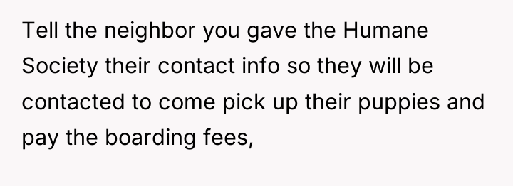 Tell the neighbor you gave the Humane Society their contact...