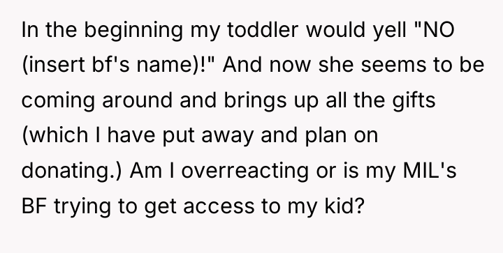 In the beginning my toddler would yell "NO (insert bf's...
