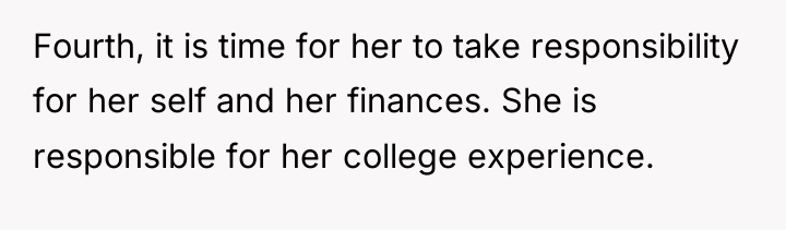 Fourth, it is time for her to take responsibility for...