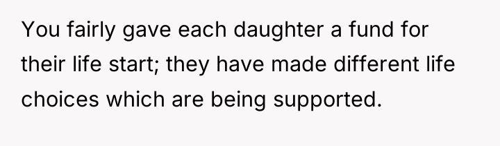 You fairly gave each daughter a fund for their life...