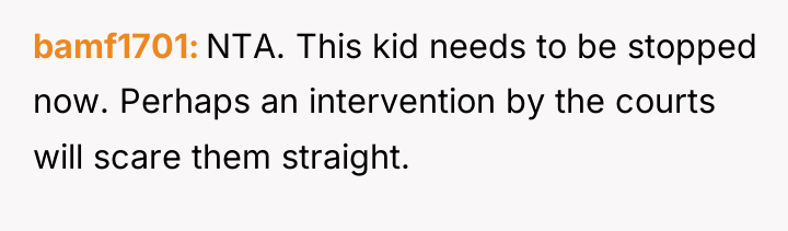 bamf1701 NTA. This kid needs to be stopped now. Perhaps...