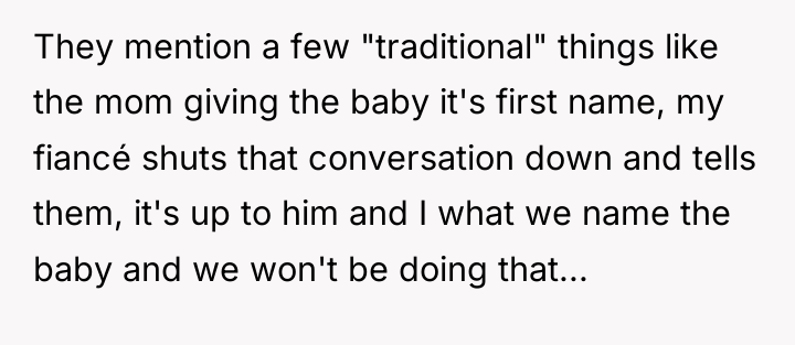 They mention a few "traditional" things like the mom giving...